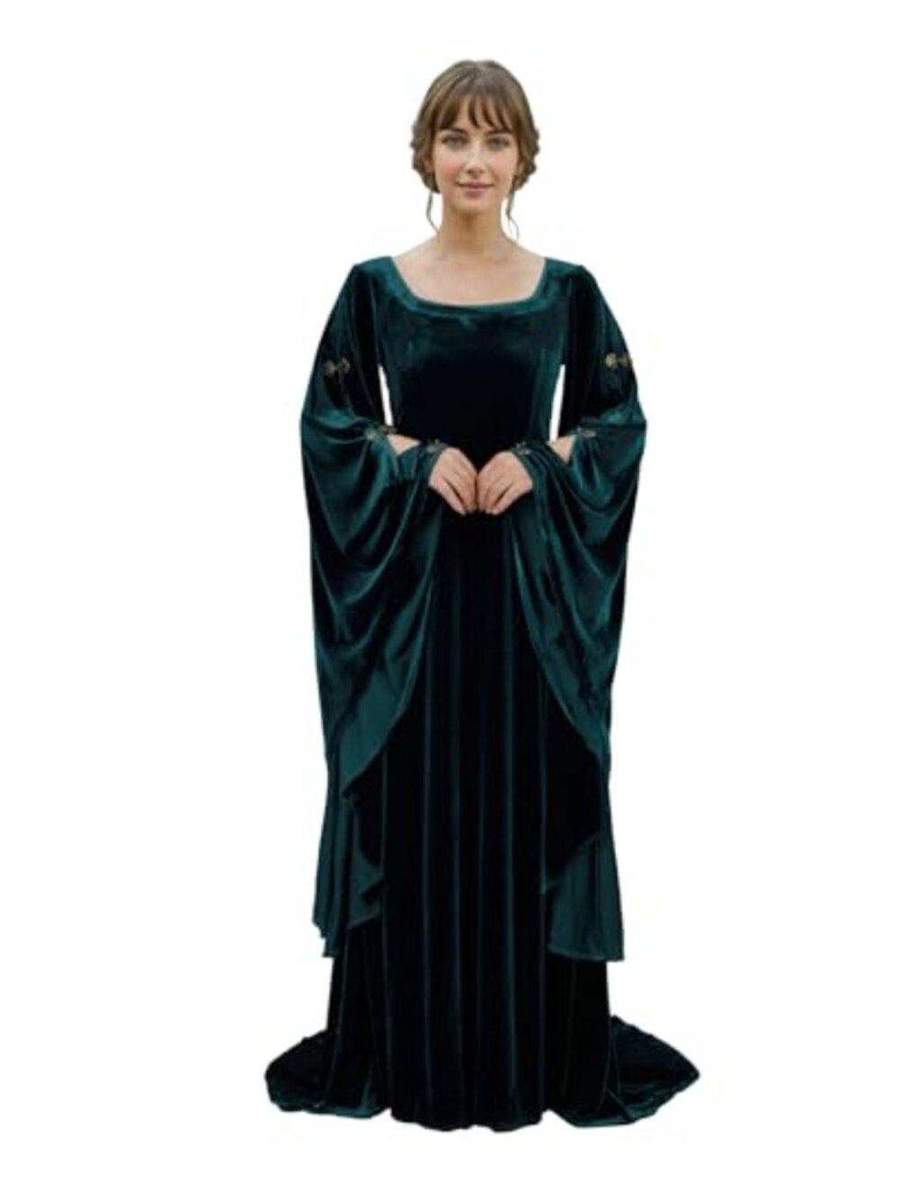 Renaissance Velvet Gown Wide Sleeves Medieval Costume Dress